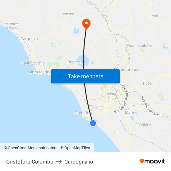 Cristoforo Colombo to Carbognano map