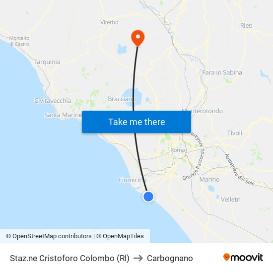 Staz.ne Cristoforo Colombo (Rl) to Carbognano map