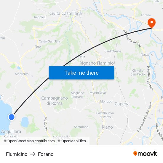 Fiumicino to Forano map