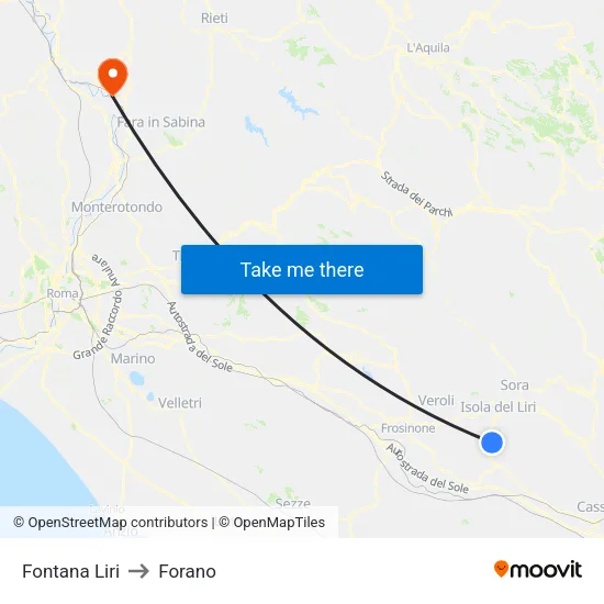 Fontana Liri to Forano map