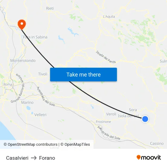 Casalvieri to Forano map
