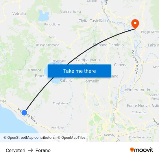 Cerveteri to Forano map