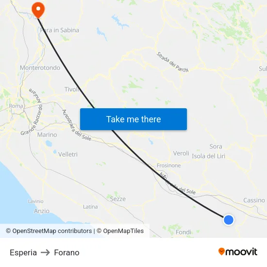 Esperia to Forano map