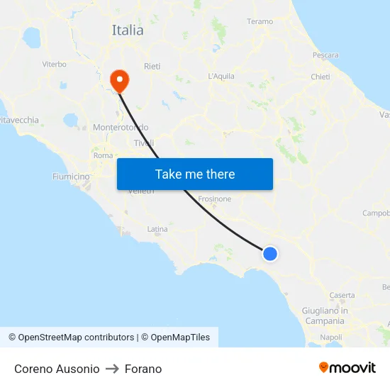 Coreno Ausonio to Forano map