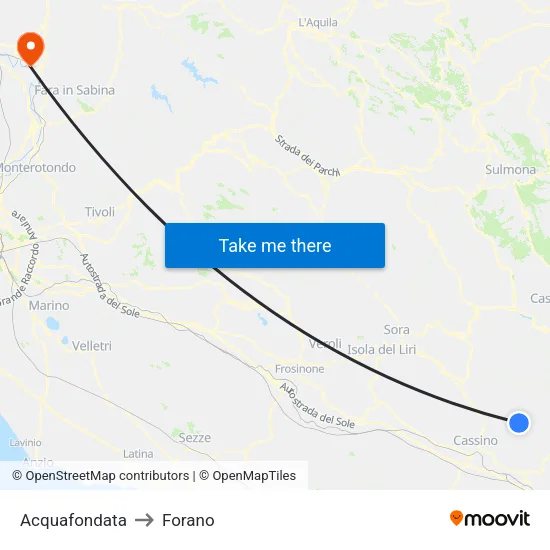 Acquafondata to Forano map
