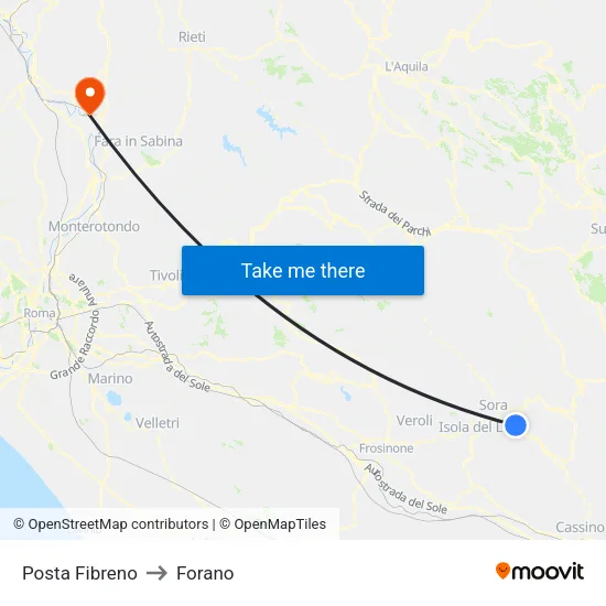 Posta Fibreno to Forano map