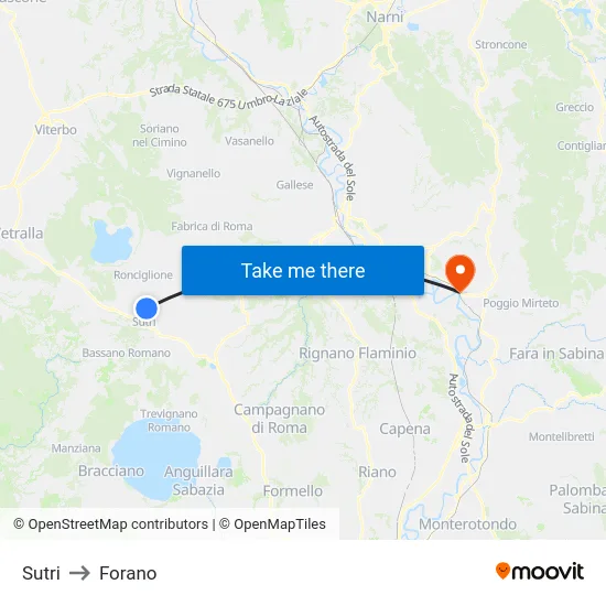 Sutri to Forano map