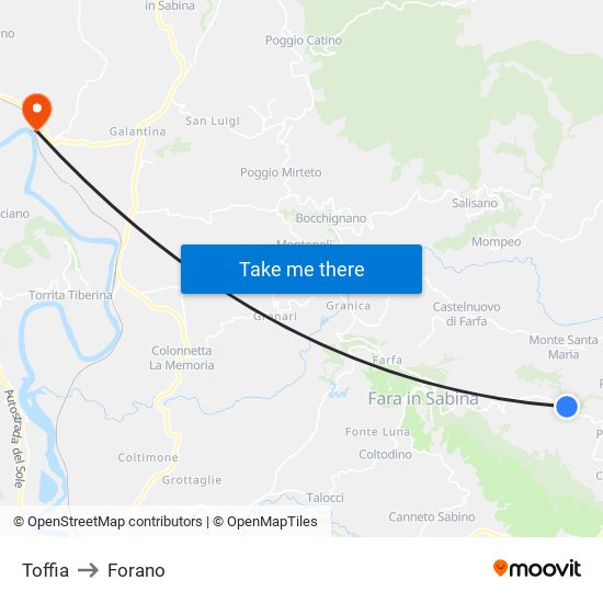 Toffia to Forano map