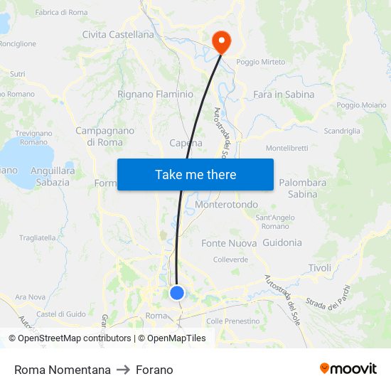 Roma Nomentana to Forano map