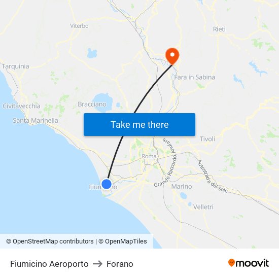 Fiumicino Aeroporto to Forano map