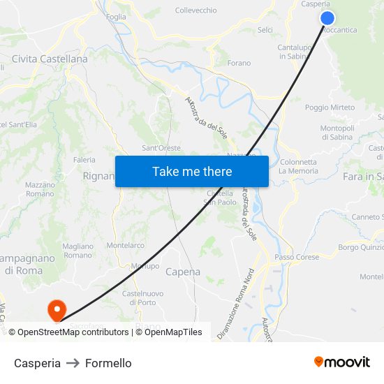 Casperia to Formello map