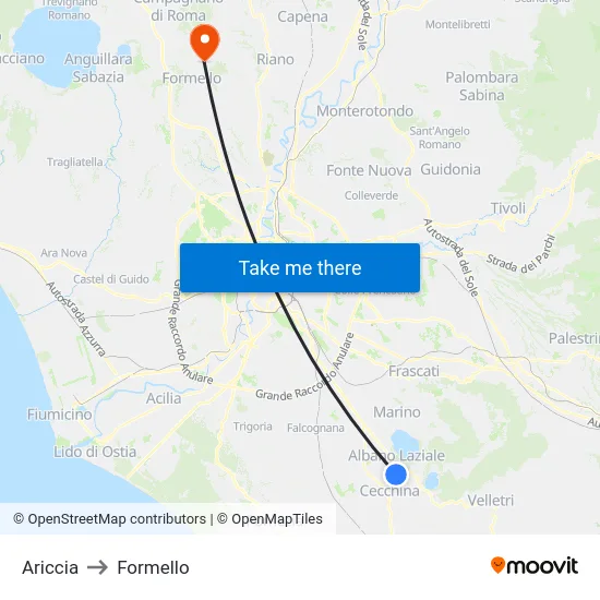 Ariccia to Formello map