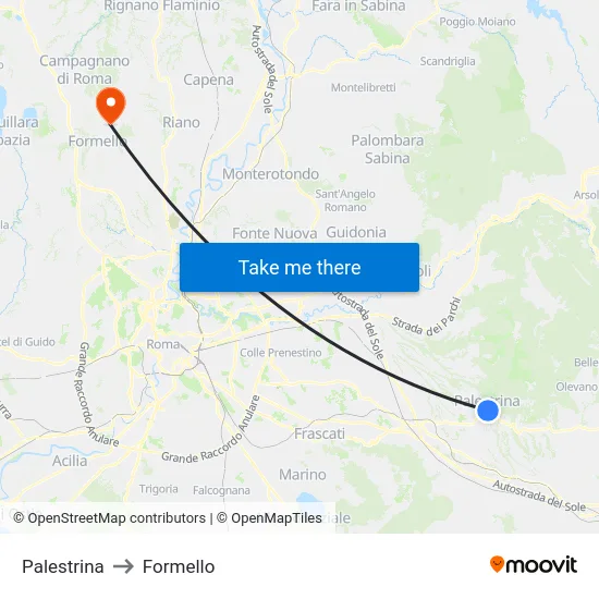 Palestrina to Formello map