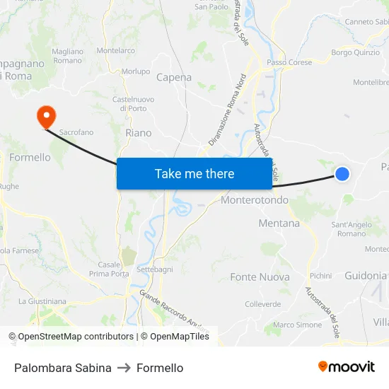 Palombara Sabina to Formello map