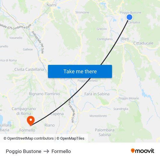 Poggio Bustone to Formello map