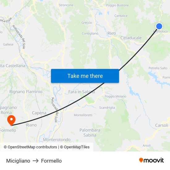 Micigliano to Formello map