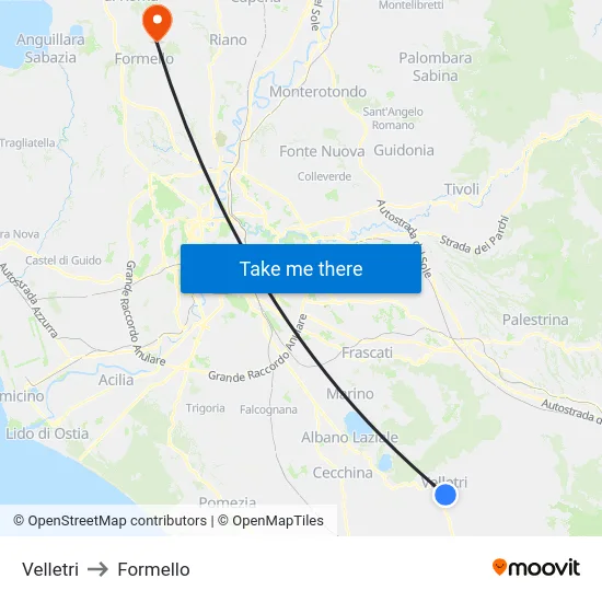 Velletri to Formello map