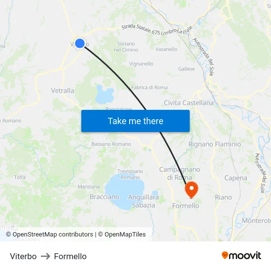Viterbo to Formello map