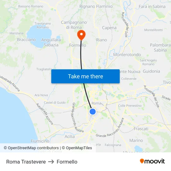 Roma Trastevere to Formello map