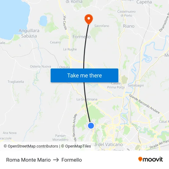 Roma Monte Mario to Formello map