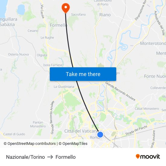 Nazionale/Torino to Formello map