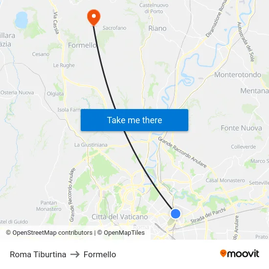 Roma Tiburtina to Formello map
