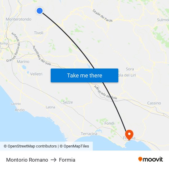 Montorio Romano to Formia map