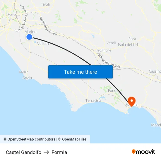 Castel Gandolfo to Formia map