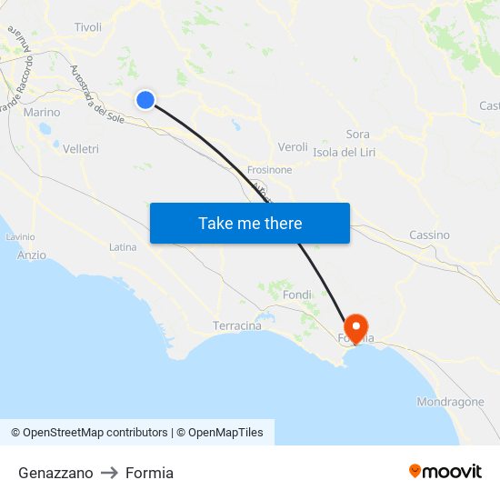 Genazzano to Formia map