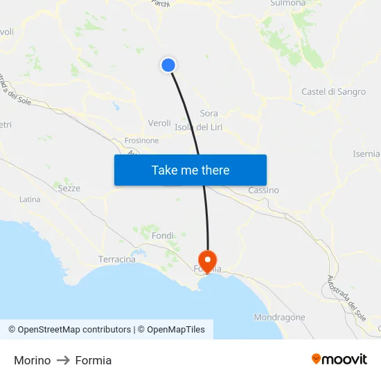 Morino to Formia map