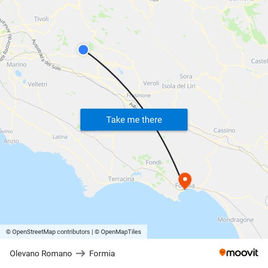 Olevano Romano to Formia map