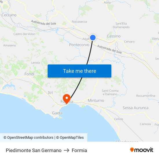 Piedimonte San Germano to Formia map