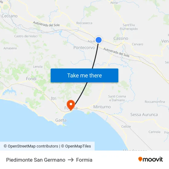 Piedimonte San Germano to Formia map