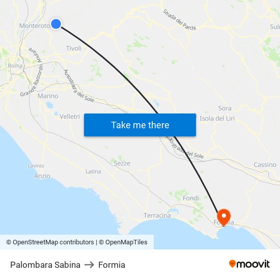 Palombara Sabina to Formia map