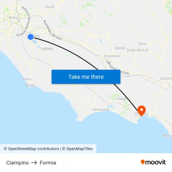 Ciampino to Formia map