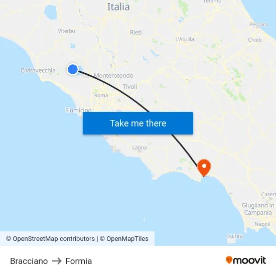 Bracciano to Formia map