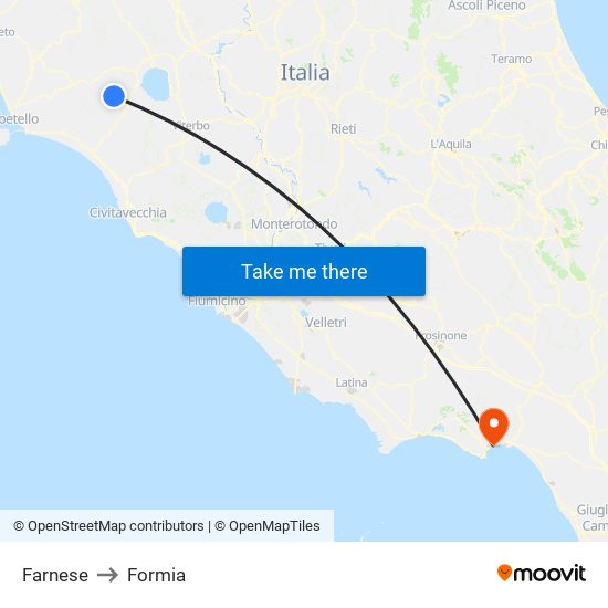 Farnese to Formia map