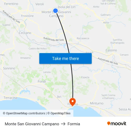 Monte San Giovanni Campano to Formia map