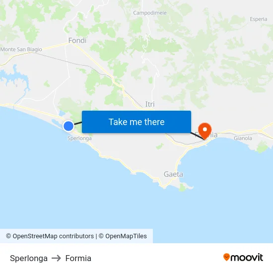 Sperlonga to Formia map