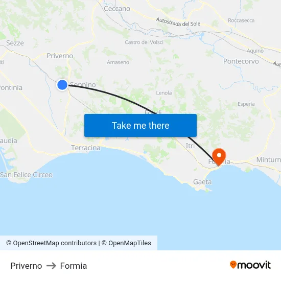 Priverno to Formia map