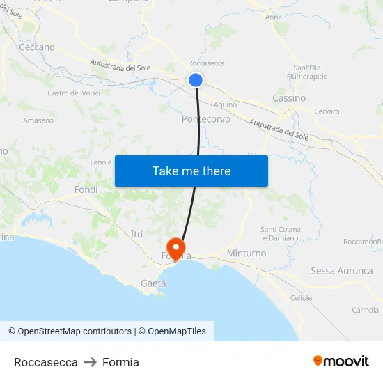 Roccasecca to Formia map
