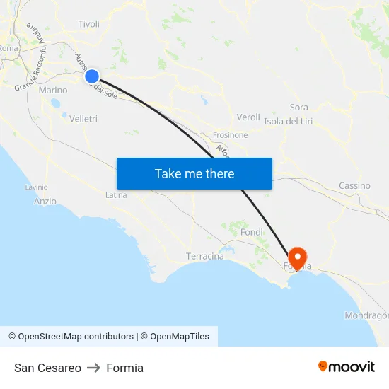 San Cesareo to Formia map