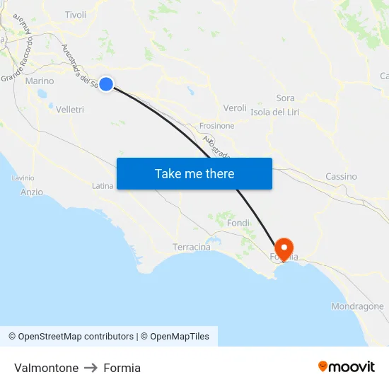 Valmontone to Formia map