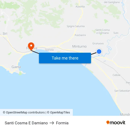 Santi Cosma E Damiano to Formia map