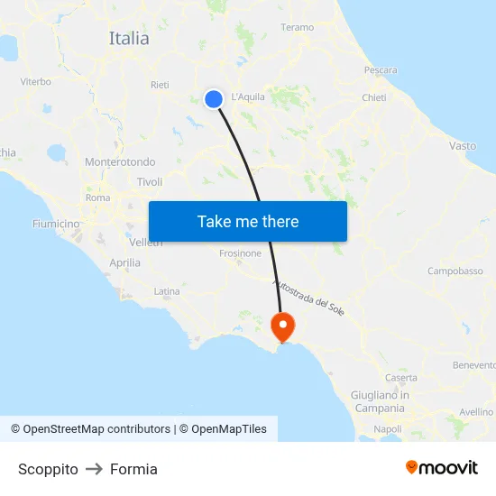 Scoppito to Formia map
