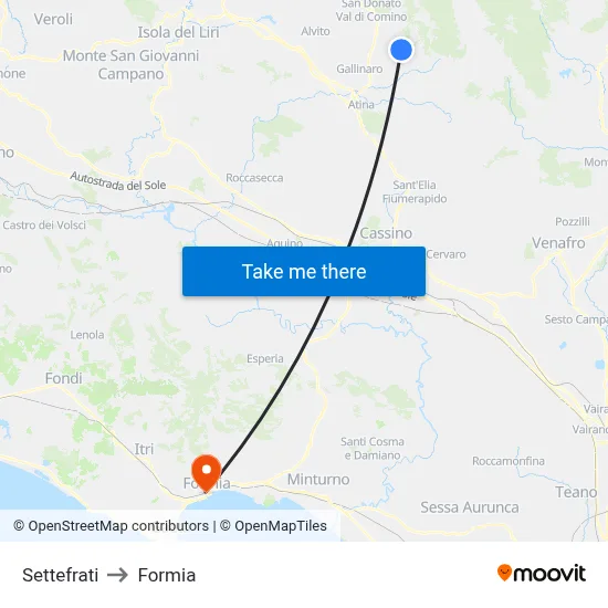 Settefrati to Formia map