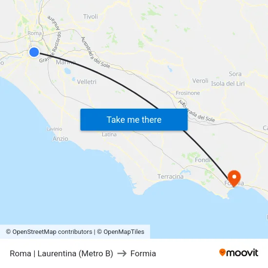 Roma | Laurentina (Metro B) to Formia map