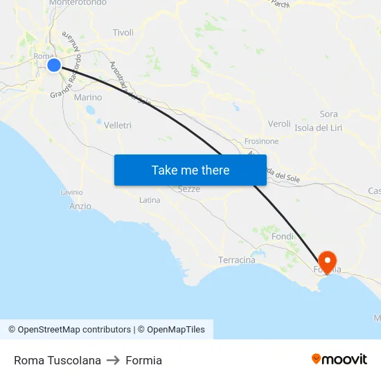 Roma Tuscolana to Formia map