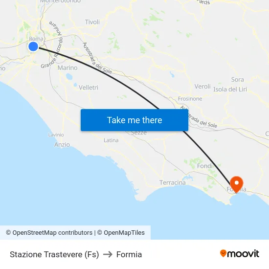 Stazione Trastevere (Fs) to Formia map