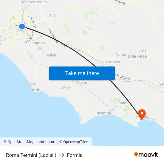 Roma Termini (Laziali) to Formia map